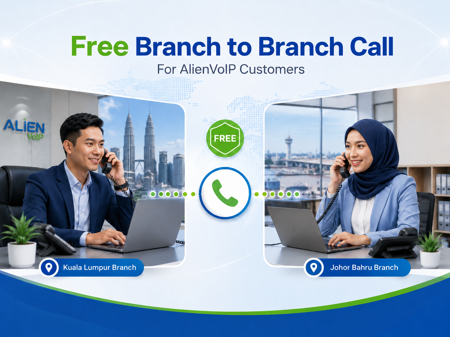Malaysian office teams using AlienVoIP for free branch-to-branch calls