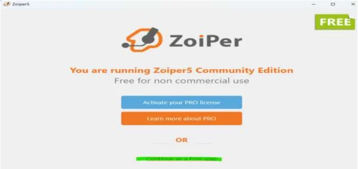 Zoiper 5 first-run edition selection screen